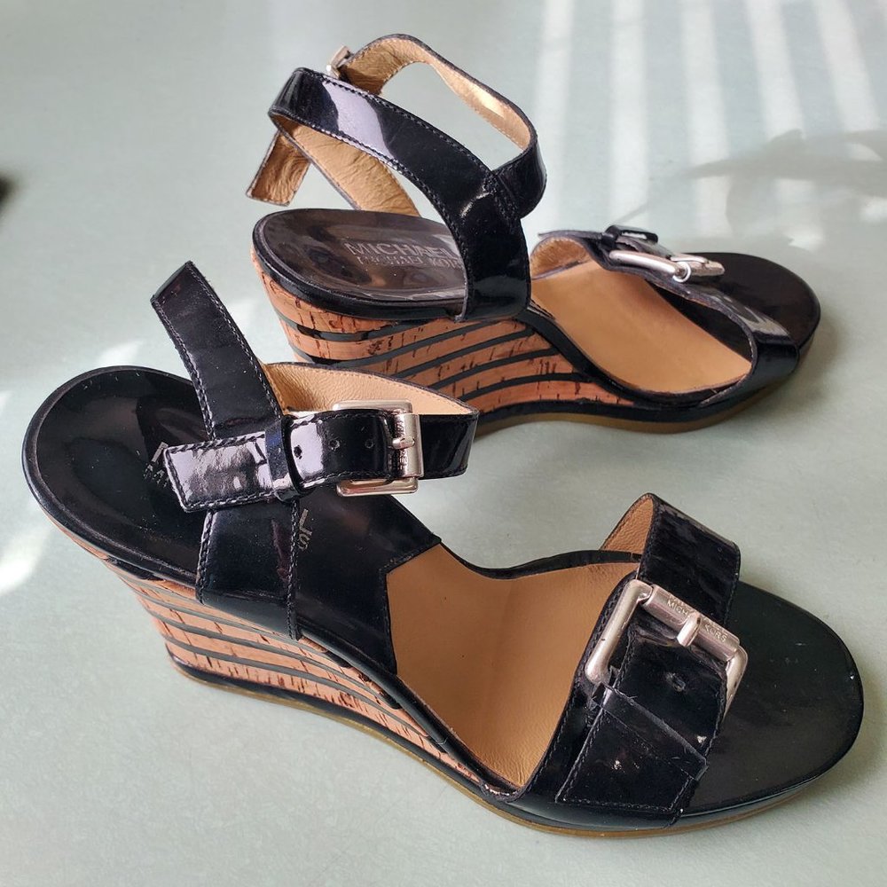 Michael Kors Patent Leather & Cork Wedges - size 7.